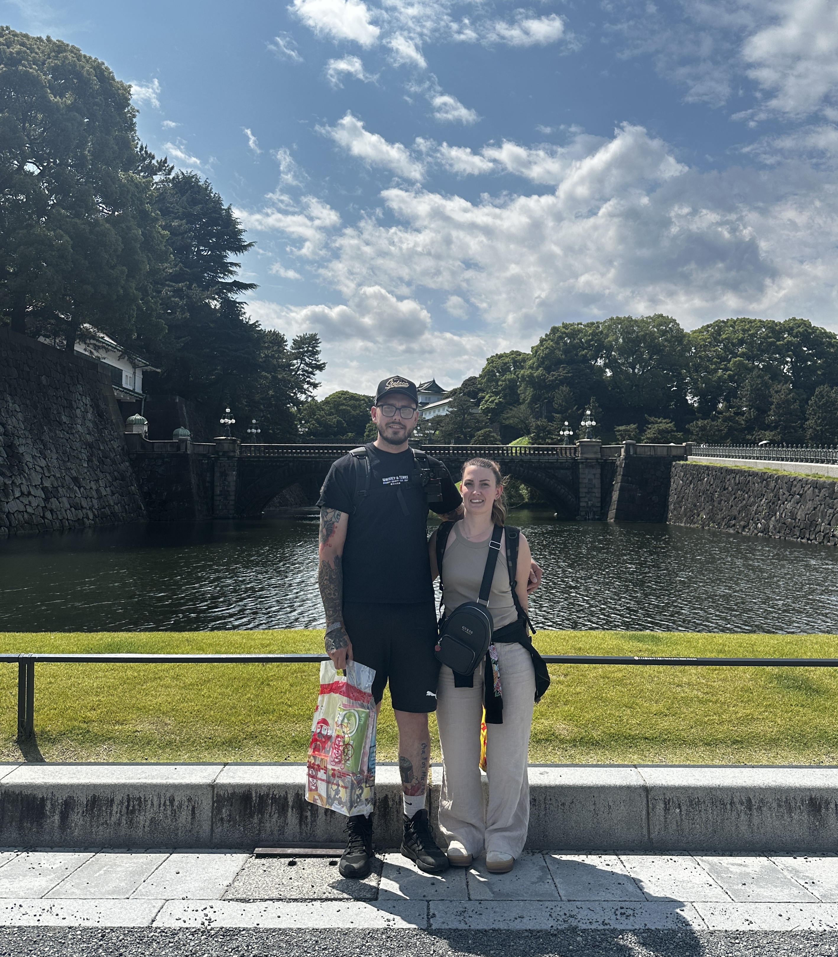 Dean and Stacy in front of Tokyo Imperial Palace, Japan